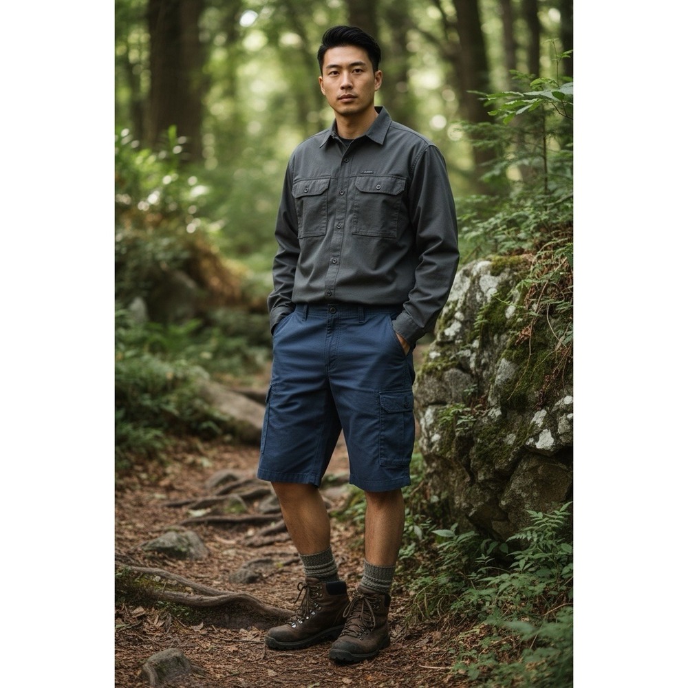 Iron Co. Men's 38 Stretch Cargo Short New Blue Inseam 10" Twill Media Pocket